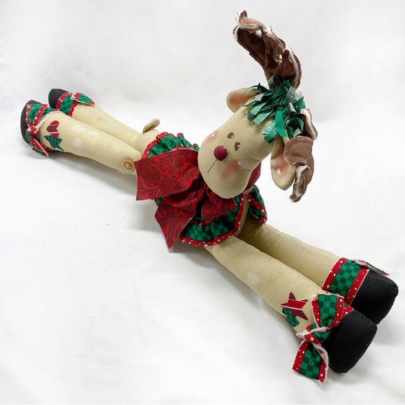 Vintage Handmade Folk Art Fabric Reindeer Couple Boy Girl 2 Pc. - Picture 2 of 16